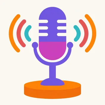 Illustration of a microphone on a podium with sound waves