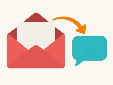 Illustration of an open envelope with a letter and a chat bubble